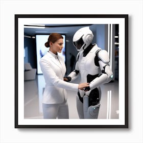 Futuristic Woman And Robot 1 Art Print