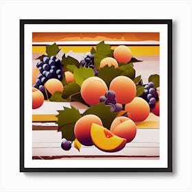 Peaches And Grapes On Stripes Art Print