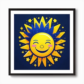 Lovely smiling sun on a blue gradient background 86 Art Print