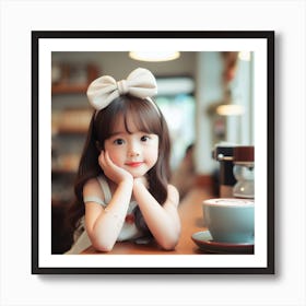 Cute Little Girl In A Cafe Art Print