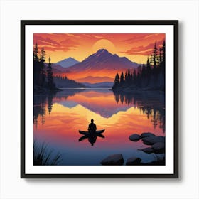 Meditating Man In Canoe Art Print