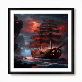 Pirate Ship In The Ocean Art Print