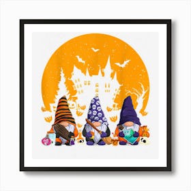 Funny Three Gnomes Happy Halloween Fall Candy Corn Pumpkin Art Print