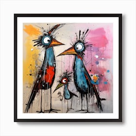 Abstract Crazy Whimsical Birds 2 Art Print