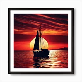 Sailboat At Sunset 20 Art Print