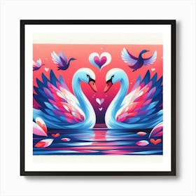 Pair of swan with love 3 Art Print