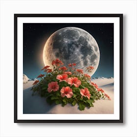 Full Moon With Flowers Art Print