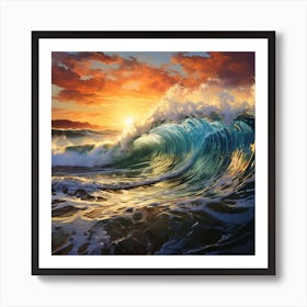 Sunset Ocean Wave Art Print