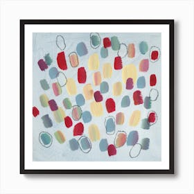 Positive Attitude abstract light grey beige red yellow pale square living room bedroom Art Print