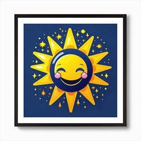 Lovely smiling sun on a blue gradient background 6 Art Print