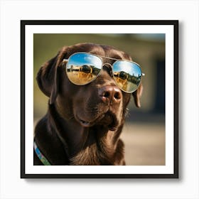 Chocolate Labrador Wearing Mirrored Sunglass Art Print