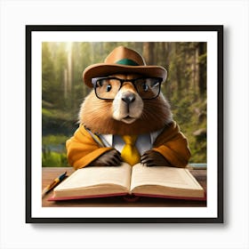 Groundhog Reading A Book Art Print