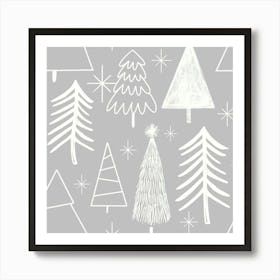 Christmas Tree Evergreen Tree Pine Tree Gray Art Print