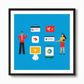 People Control Holiday Set Mass Media Service Device Icon Food Industry Blue Information (26) Art Print