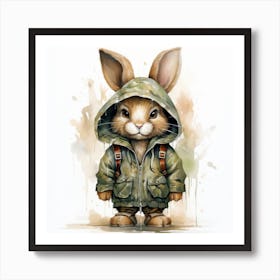Watercolour Cartoon Hare In A Hoodie 1 Art Print
