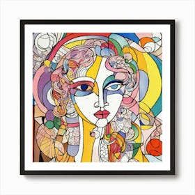 Folk Abstract Face Illustration Art Print