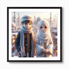 Muslim Couple In Winter Art Print