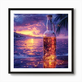 Bottle Of Whiskey At Sunset Art Print