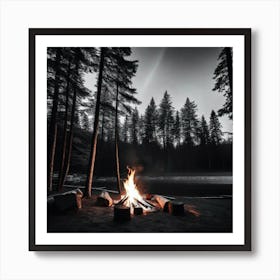 Campfire In The Woods 14 Art Print