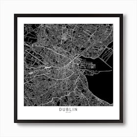 Dublin Black And White Map Square Art Print