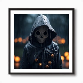 Skeleton In The Rain Art Print