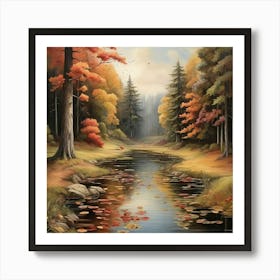 Autumn Pond In The Forest Art Print 2 Art Print