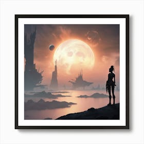 Woman Looking At The Moon 1 Art Print