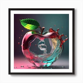 Water Splashing Apple Art Print