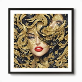 Default Gold Lips Makeup Trendy Wall Art 3 Art Print