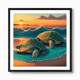 Turtles On The Beach Art Print