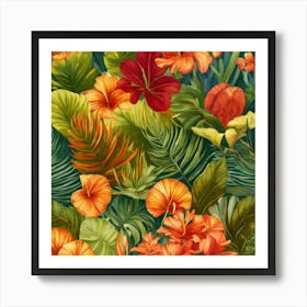 Tropical Flowers Seamless Pattern 1 Art Print