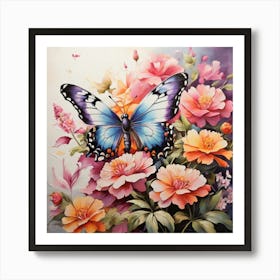 Butterfly And Flowers Art Print