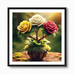 Three Roses In A Pot 1 Art Print