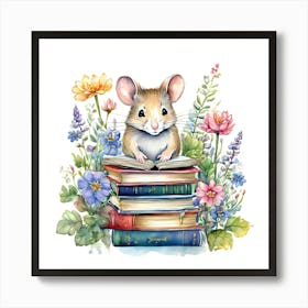 Mouse Reading Books Póster