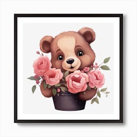 Teddy Bear With Roses 18 Art Print