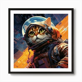 Cat In Space in Cyberpunk Futuristic Enviroment Art Print