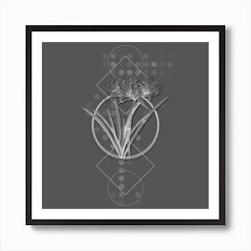 Vintage Golden Hurricane Lily Botanical with Line Motif and Dot Pattern in Ghost Gray n.0183 Art Print