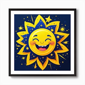 Lovely smiling sun on a blue gradient background 38 Art Print
