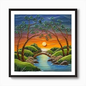 Highly detailed digital painting with sunset landscape design 1 Art Print