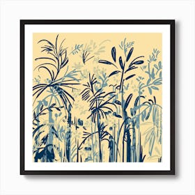 Neutral Blue And Cream Tropical Palm Coconut Trees Art Print