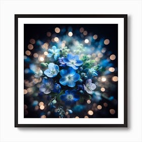 Blue Flowers Bokeh Art Print