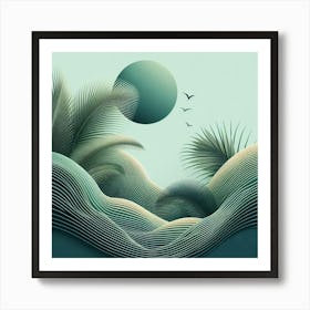 Aesthetic style, Green waves of palm leaf 3 Art Print