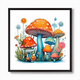 Colorful Mushrooms And Flowers Art Print