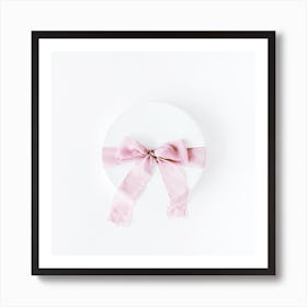 Pink Ribbon On A White Plate Art Print