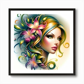 Beautiful Girl With Flowers 3 Art Print