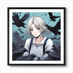 Manga Girl With Crows Póster