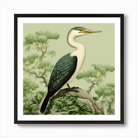 Ohara Koson Inspired Bird Painting Cormorant 3 Square Art Print