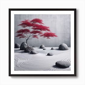 Red Tree In A Zen Garden Art Print