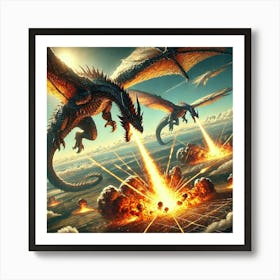 Dragons Of The Sky Attacking From Above Art Print