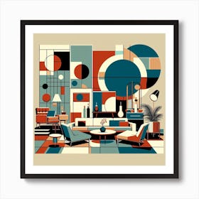 Colorful Geometric Mid Century Interior Wall Art Art Print